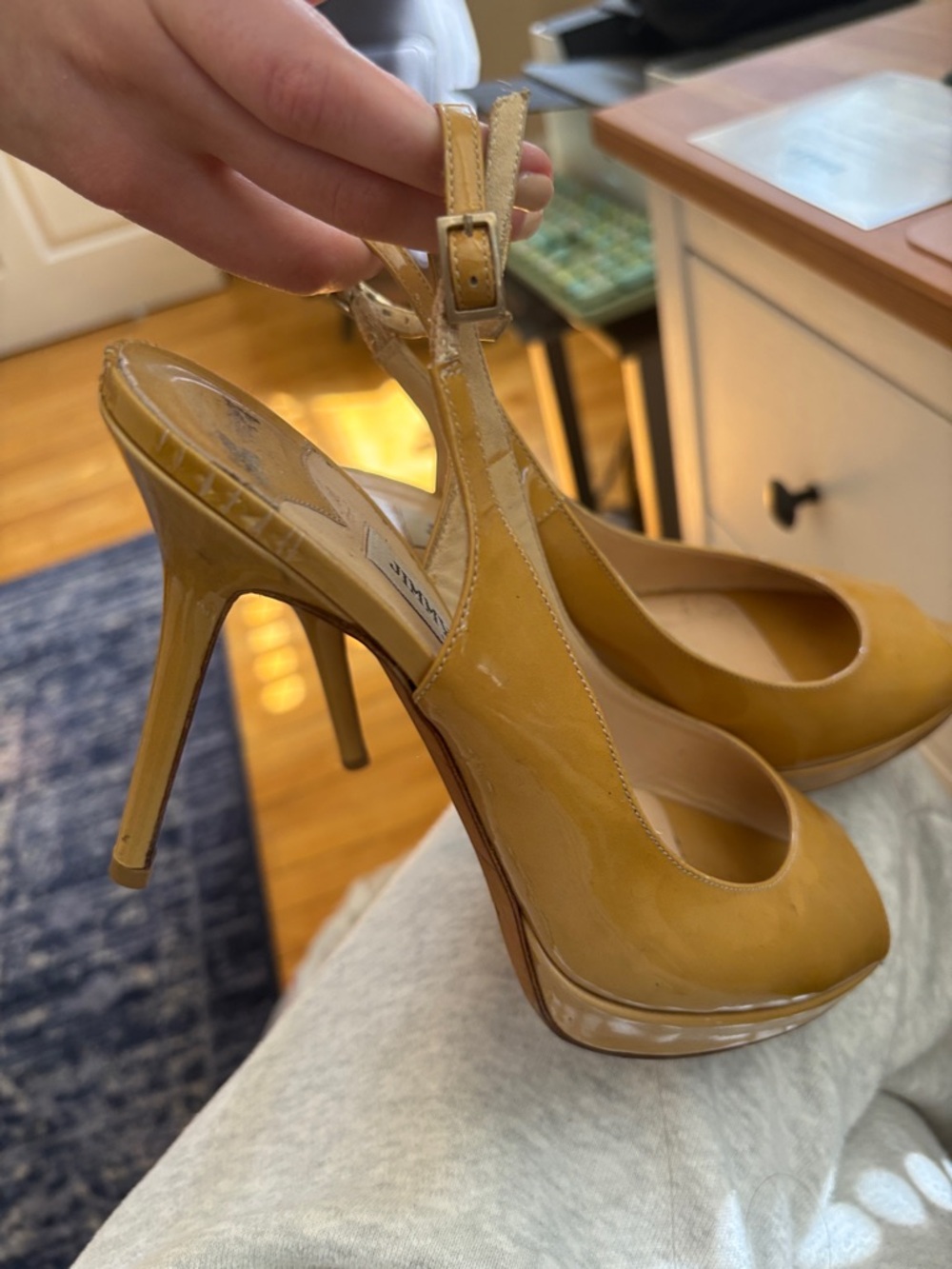 Jimmy Choo Mustard Yellow Peep-Toe Slingback Heels - Picture 4 of 5